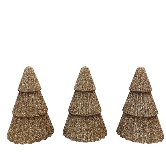 Gold Glitter Christmas Tree LED Wax Candles Set of 3 Holiday Glam New - Picture 1 of 10